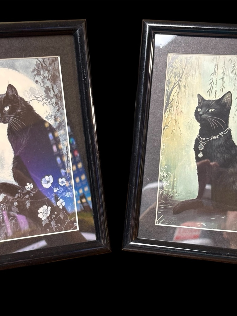 Elegant Black Cat Framed Art Print Set – 2 Pieces | Moody Witchy Décor